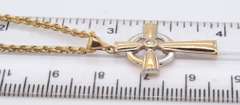 Attractive 2 Tone Diamond Celtic Cross Pendant on 24" Rope Chain Necklace. 8.92 Grams.