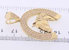 Sparkling Yellow Gold Horse Head Cubic Zirconia Pendant