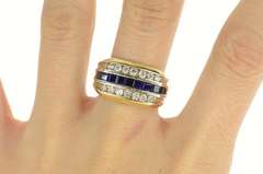 14K Yellow Gold 2.84 Ctw Princess Sapphire Diamond Squared Ring