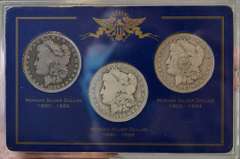 Morgan Silver Dollar Decade Set 3 Coins Total, Circulated.
