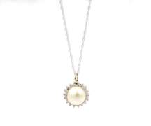 Elegant Pearl & Diamond Halo Pendant Necklace in 14K