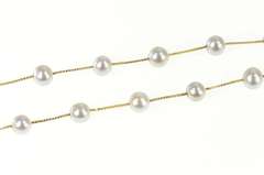 14K Yellow Gold 5.6mm Silver Blue Pearl Box Chain Statement Necklace