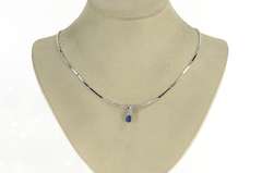 18K White Gold 1.00 Ctw Oval Sapphire Diamond Bar Link Necklace