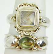 2 Sterling Silver Rings - Moonstone & Labradorite, 8