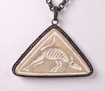 Intricate Carved Animal Agate and Diamond Pendant Necklace in Oxidized Sterling Silver