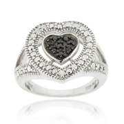 Sterling Silver 1/10ct  Black Diamond Heart Ring