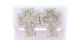 Majestic Diamond Encrusted 14k White Gold Cross Earrings