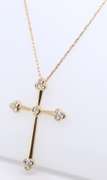 Attractive Yellow Gold Diamond Flared Edge Cross Pendant on Chain