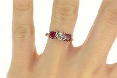 14K White Gold 1.40 Ctw 1940's Old European Diamond Ruby Ring