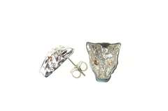 14K White Gold Ruby Eyed Leopard Cheetah Head Stud Earrings