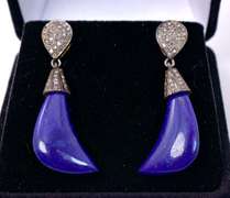 Brilliant 26.58CTW Natural Lapis & 0.49CTW Diamond Earrings in Gold Plated Sterling Silver