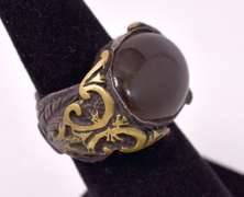 Captivating Massive 18.09CTS Cabochon-Cut Agate Gemstone Ring in Gold Plated Sterling Silver