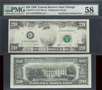 $20 1990 FRN Insufficient Inking Error Face PMG Choice About Uncirculated 58