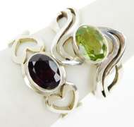 Peridot & Garnet Sterling Silver Rings, Size 5.5