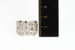 18K White Gold 1.07 Ctw Ruby Diamond Ornate Swirl Statement Ring