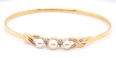 Gorgeous Yellow Gold Pearl and Diamond Accent Bangle Bracelet
