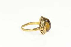 10K Yellow Gold Oval Carved Tiger's Eye Scarab Statement Ring