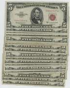 20 Series of 1963 Small Size $5 Red Seal notes