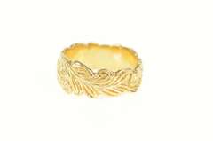 14K Yellow Gold Ornate Floral Leaf Design Statement Band Ring