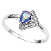 1/3 CARAT BLUE MYSTIC GEMSTONE & DIAMOND 925 STERLING SILVER RING