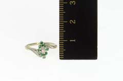 14K White Gold Marquise Emerald Diamond Bypass Statement Ring