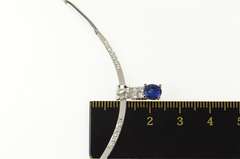 18K White Gold 1.00 Ctw Oval Sapphire Diamond Bar Link Necklace