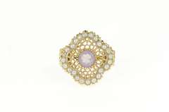 14K Yellow Gold Seed Pearl Amethyst Filigree Cocktail Ring