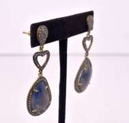 Ravishing Pair of 13.79CTW Rare Gray & Blue Sapphire & Diamond Earrings in Gold Plated Sterling Silver