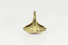 14K Yellow Gold Art Nouveau Amethyst Ornate Scroll Cocktail Ring
