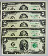 (5) Crisp Exceptional 2013 $2 Star Replacement Notes New York-Consecutive!