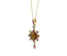 Luxurious 1.75ctw Opal, Ruby, and Diamond Pendant in 14K