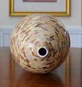 Vintage (1970's) 16.5 Inch Tall Mother of Pearl Inlay Mosaic Cambered Ceramic Bud Vase, Coastal Décor