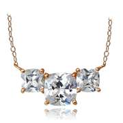 Rose Gold Tone over Sterling Silver 4.5ct Cubic Zirconia Three Stone Cushion-Cut  Necklace