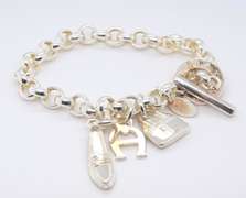 Sterling Silver Rolo Link Charm Bracelet