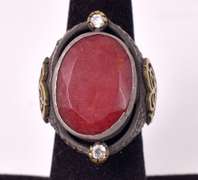 Incredible 11.59CTS Ruby and White Crystal Ring in Sterling Silver