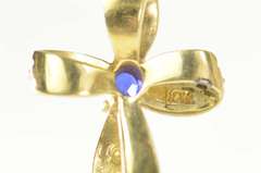 10K Yellow Gold Cross Natural Sapphire Dot Embellished Loop Pendant