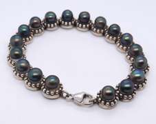 Vintage Sterling Silver Black Pearl Bracelet