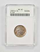 MS62 1937-D Indian Head Buffalo Nickel - 3 Leg - Graded ANACS