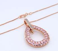 14kt Rose Gold Pink Topaz and Diamond Pendant on Chain
