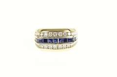 14K Yellow Gold 2.84 Ctw Princess Sapphire Diamond Squared Ring