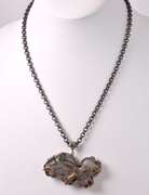 Vintage Embellished Jade Bird Pendant Necklace in Sterling Silver