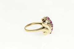 10K Yellow Gold 1930's Ornate Syn. Ruby Scroll Statement Ring