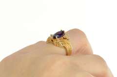 14K Yellow Gold Marquise Amethyst Diamond Cluster Bypass Ring