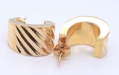 Fantastic Yellow Gold Wide Stripes Hoop Earrings