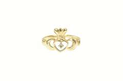 14K Yellow Gold Diamond Claddagh Traditional Irish Loyalty Ring