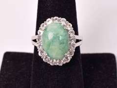 Sparkling 5.51CTS Emerald and White Topaz Ring in Sterling Silver