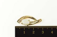 14K Yellow Gold Oval Opal Diamond Curvy Drop Statement Pendant