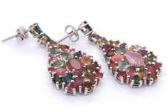 Vintage Sterling Silver Multi Gemstone Dangle Earrings