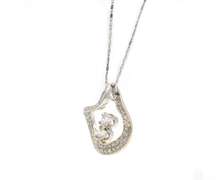 Attractive 8kt White Gold RBC Diamond w Diamond Pave Pendant on Chain
