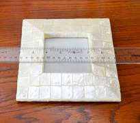 Elegant Square Lacquered White Mother of Pearl Photo Frame With Glass, 4x4 Picture
